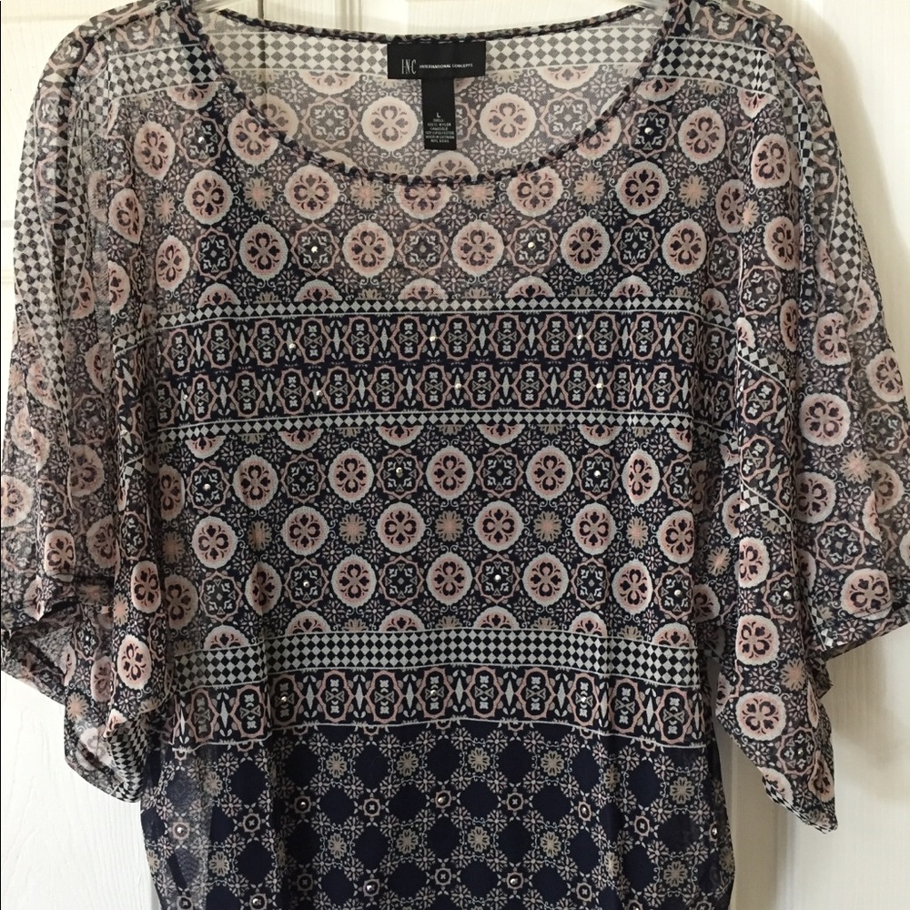 INC 2pc tank/blouse navy and pink sz large